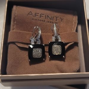 Black onyx and silver diamond earrings